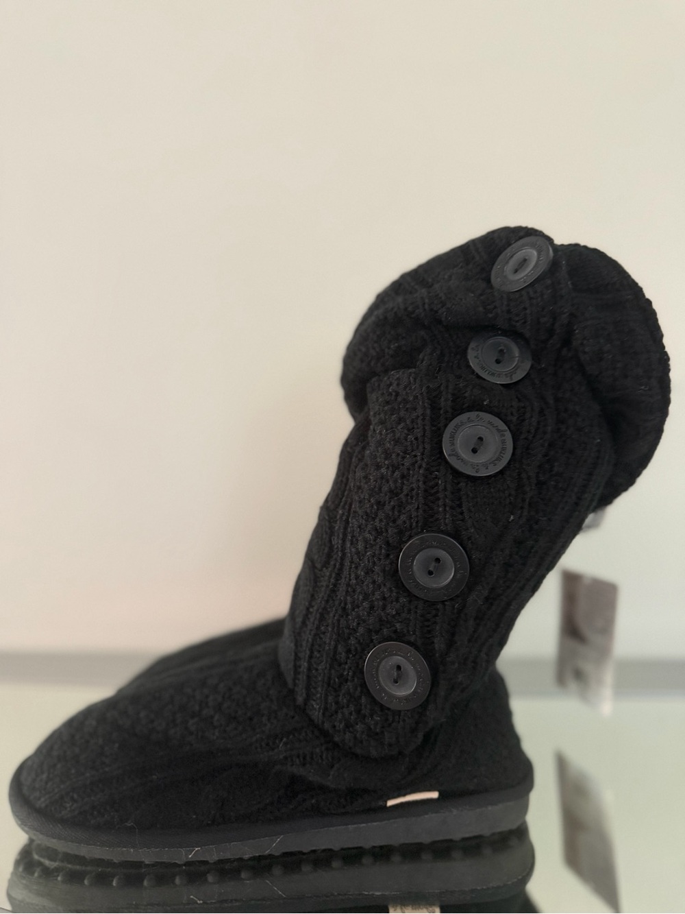 🆕 MUK LUKS À La Mode Sweater Boots Women’s Size 9 Black Knit High Slipper Boot - Picture 6 of 13